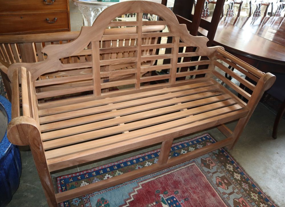 A teak Lutyens style garden bench, W.166cm, D.50cm, H.107cm